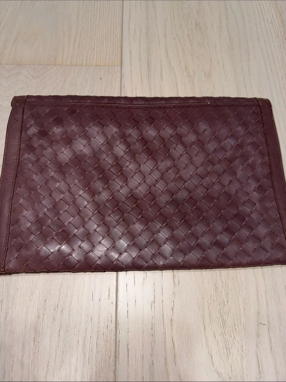 Vintage Woven Leather Clutch — Brown